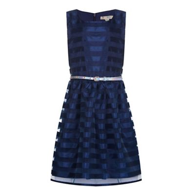 Yumi Girl Blue Stripe Organza Belt Dress